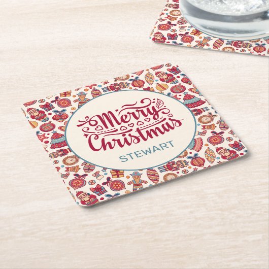 Dessous-de-verre Carré En Papier Noël rétro (Incliné)