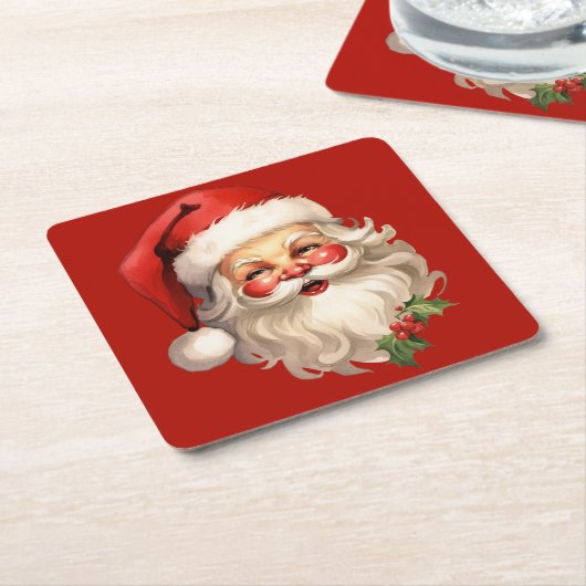 Dessous-de-verre Carré En Papier Noël rétro Holly Jolly Santa Claus (Incliné)