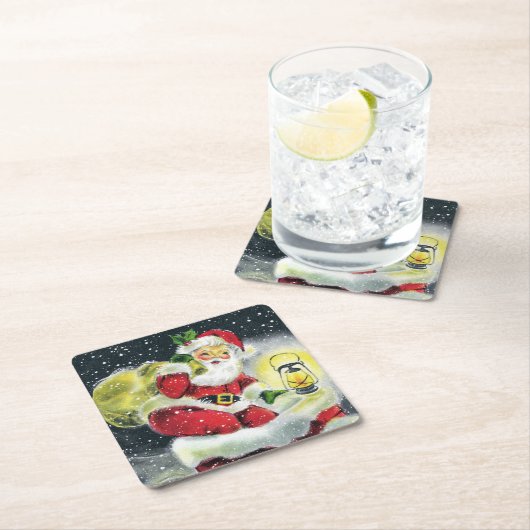 Dessous-de-verre Carré En Papier Noël rétro Père Noël Fête de Noël (En situation)