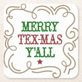Dessous-de-verre Carré En Papier Noël rouge et vert Joyeux Tex-Mas Y'all (Devant)