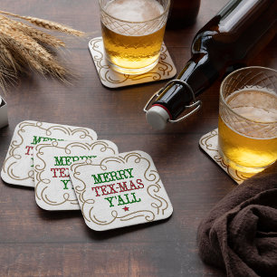 Dessous-de-verre Carré En Papier Noël rouge et vert Joyeux Tex-Mas Y'all