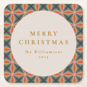 Dessous-de-verre Carré En Papier Noël Rouge Vert Mi-Siècle Étoiles Personnalisé (Devant)