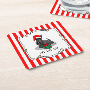 Dessous-de-verre Carré En Papier Noël Santa Hat Scottish Terrier (noir) mignonne