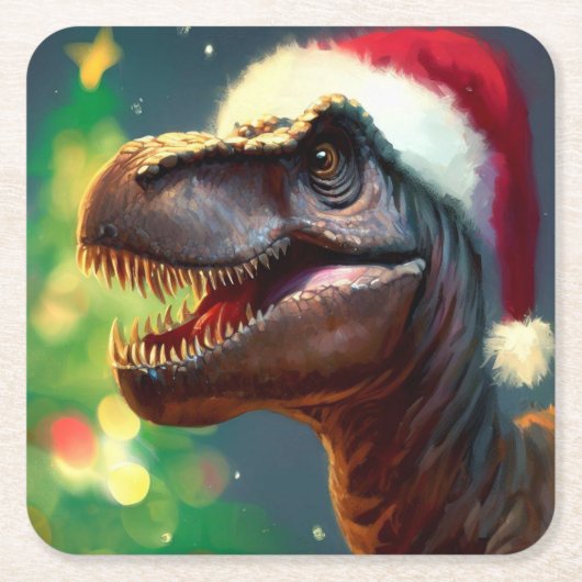 Dessous-de-verre Carré En Papier Noël T-Rex 2 (Devant)