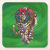 Dessous-de-verre Carré En Papier Noël Tigre Sur Vert (Devant)