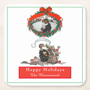 Dessous-de-verre Carré En Papier Noël traditionnel Vintage Père Noël