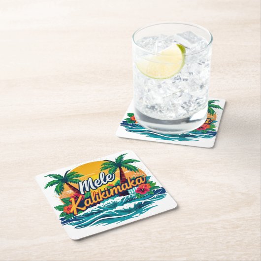 Dessous-de-verre Carré En Papier Noël tropical de Mele Kalikimaka (En situation)