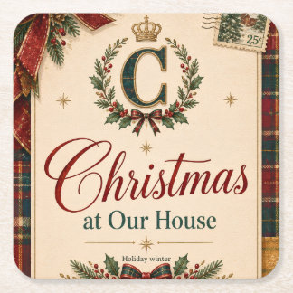 Dessous-de-verre Carré En Papier Noël vintage avec ruban tartan, clochettes en lait