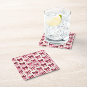 Dessous-de-verre Carré En Papier Nœuds de Père Noël à carreaux roses de Noël