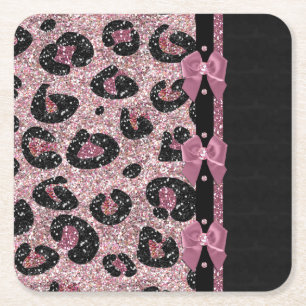 Dessous-de-verre Carré En Papier Nœuds en ruban imprimé léopard rose rockabilly RAB