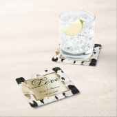 Dessous-de-verre Carré En Papier Noir Blanc Glam Cachet Mariage du sud-ouest (En situation)