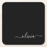 Dessous-de-verre Carré En Papier Noir Blanc Moderne Minimaliste Élégant Monogramme<br><div class="desc">Découvrez notre collection minimaliste moderne de monogrammes noirs et blancs : Faites preuve de simplicité et de sophistication grâce à nos designs minimalistes, conçus pour élever votre style sans effort. Réalisée avec un oeil attentif pour l'esthétique moderne, cette collection présente des motifs noirs et blancs épurés accentués par des monogrammes...</div>