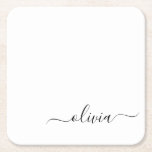 Dessous-de-verre Carré En Papier Noir Blanc moderne Script Girl Monogramme Nom<br><div class="desc">Dessous de verre en papier de nom Monogramme simple noir et blanc. Cela fait le cadeau parfait de remise de diplômes,  anniversaire,  mariage,  douche nuptiale,  anniversaire,  baby shower ou bachelorette pour quelqu'un qui aime le luxe glam et les styles chic.</div>