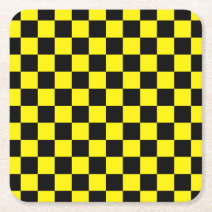 Dessous-de-verre Carré En Papier Noir et jaune Checkered