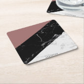 Dessous-de-verre Carré En Papier Noir et Marbre blanc (Incliné)