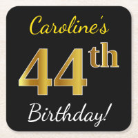 Noir, Faux Or 44ème anniversaire + Nom personnalis
