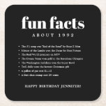 Dessous-de-verre Carré En Papier Noir Moderne Minimal Fun Faits Anniversaire Année<br><div class="desc">Black Modern Minimal Fun Facts Birthday Year Paper Dessous de verre propose une combinaison audacieuse de polices. Écrivez tous les faits amusants de l'année de votre naissance,  pour célébrer votre anniversaire en style.</div>
