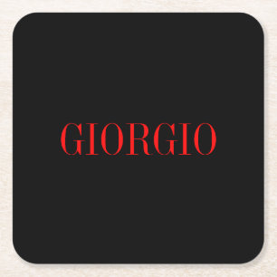 Dessous-de-verre Carré En Papier Noir Rouge Votre Nom Minimaliste Personnel Moderne