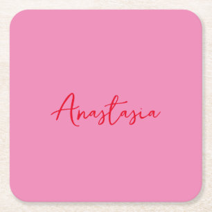 Dessous-de-verre Carré En Papier Nom de calligraphie professionnelle rose personnal