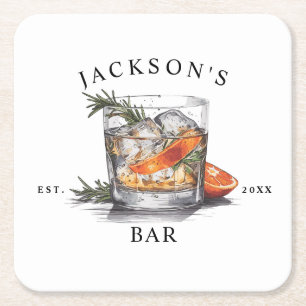 Dessous-de-verre Carré En Papier Nom de cocktail de whisky élégant & année bar à do