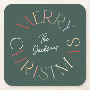 Dessous-de-verre Carré En Papier Nom de famille joyeux Noël rétro coloré