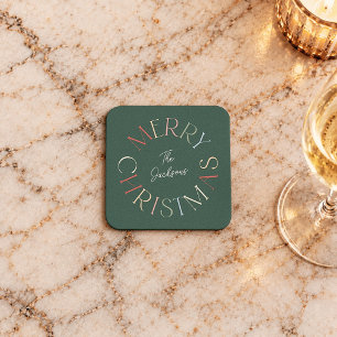 Dessous-de-verre Carré En Papier Nom de famille joyeux Noël rétro coloré