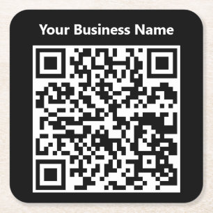 Dessous-de-verre Carré En Papier Nom de l'entreprise plus code QR sur un