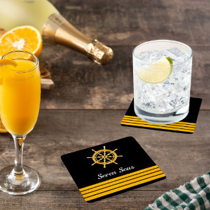 Dessous-de-verre Carré En Papier Nom du bateau de yacht noir or bandes du volant