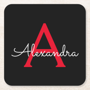Dessous-de-verre Carré En Papier Nom du monogramme de la fillette de script noir ro