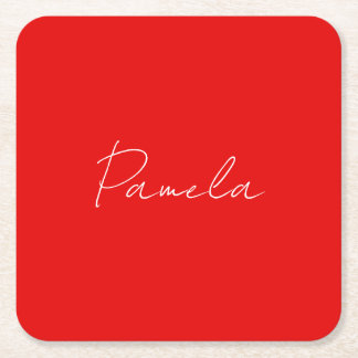 Dessous-de-verre Carré En Papier Nom élégant Minimaliste classique rouge chaud