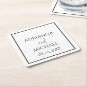 Dessous-de-verre Carré En Papier Nom et date du mariage Couple Blanc (Incliné)