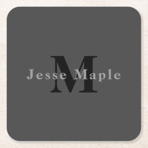 Dessous-de-verre Carré En Papier Nom et monogramme   Gris foncé
