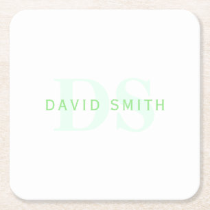Dessous-de-verre Carré En Papier Nom et monogramme modernes Vert et blanc
