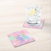 Dessous-de-verre Carré En Papier Nom holographique rose (En situation)