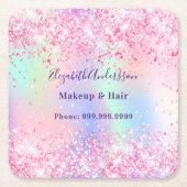 Dessous-de-verre Carré En Papier Nom holographique rose (Devant)