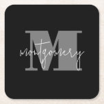 Dessous-de-verre Carré En Papier Nom initial du monogramme personnalisé<br><div class="desc">Le dessous de verre classique de boisson en papier épais comprend votre nom de famille et votre nom de famille monogramme,  un beau décor maison personnalisé ou offrir en cadeau! Changez les couleurs pour les adapter à votre décor.</div>