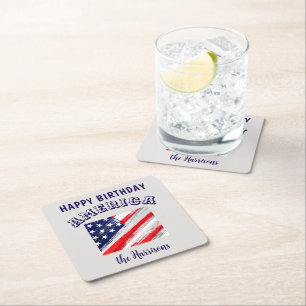 Dessous-de-verre Carré En Papier Nom Joyeux Anniversaire Amérique Drapeau Rustiq