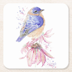 Dessous-de-verre Carré En Papier Nom personnalisé Aquarelle Bluebird Garden Oiseau 