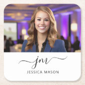 Dessous-de-verre Carré En Papier Nom personnalisé élégant moderne Monogramme Script (Devant)