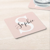 Dessous-de-verre Carré En Papier Nom personnalisé moderne Monogram Pastel Rose (Incliné)