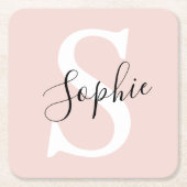 Dessous-de-verre Carré En Papier Nom personnalisé moderne Monogram Pastel Rose (Devant)