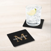 Dessous-de-verre Carré En Papier Nom personnalisé Monogramme noir (En situation)