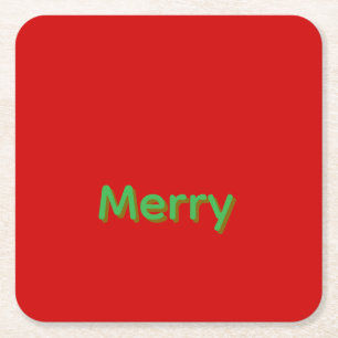 Dessous-de-verre Carré En Papier Nom vert joyeux sur fond rouge