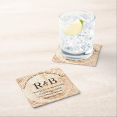 Dessous-de-verre Carré En Papier Noms des monogrammes de bois rustique Enregistrer (En situation)