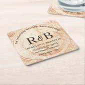 Dessous-de-verre Carré En Papier Noms des monogrammes de bois rustique Enregistrer (Incliné)