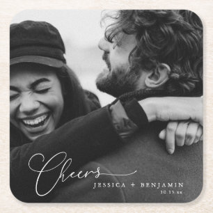 Dessous-de-verre Carré En Papier Noms élégants de script de photo pour mariage mode