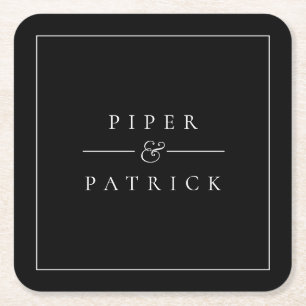 Dessous-de-verre Carré En Papier Noms en couple Mariage moderne noir
