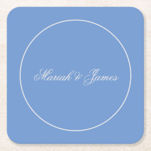 Dessous-de-verre Carré En Papier Noms minimalistes élégants en bleu clair Calligrap