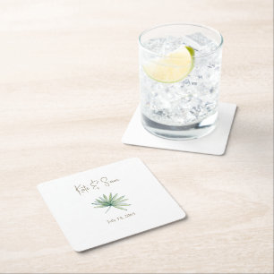 Dessous-de-verre Carré En Papier Noms Personnalisés Blanc Mariage Tropical