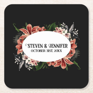 Dessous-de-verre Carré En Papier Noms personnalisés Mariages foncés et maussades